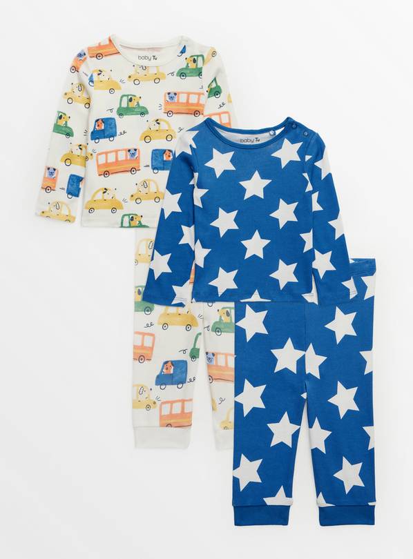 Blue Star & Cream Car Printed Pyjama Sets 2 Pack 6-9 months